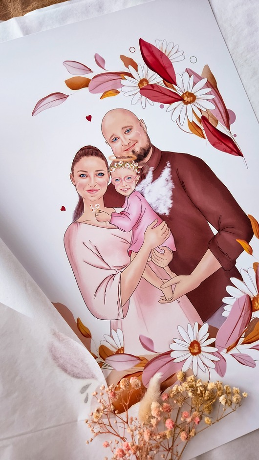 grafiki i ilustracje Twój portret rodzinny UPAMIĘTNIAJĄCY z aniołkiem