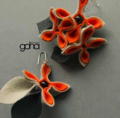 pomarańcza z grafitem -Biżuteria Autorska FlowerFelt Design