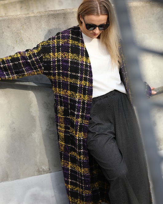 kardigany damskie Kira - Kolorowy wełniany kardigan w kratę