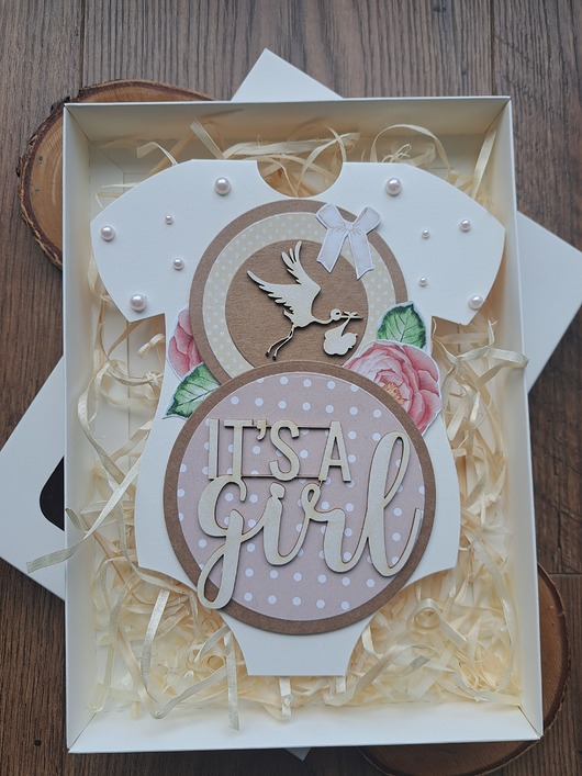 kartki scrapbooking Kartka na baby shower dziewczynki (w pudełku)