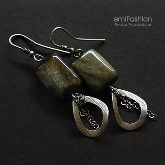 Obsydian tęczowy w oksydowanym srebrze MAREMI Jewelry