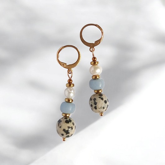 kolczyki z kamieniami Anielskie kolczyki : angelit, perły, jaspis : zamknięte bigle