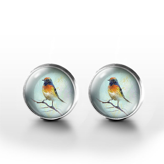 kolczyki szklane Kolczyki sztyfty - Kolorowy ptak - grafika