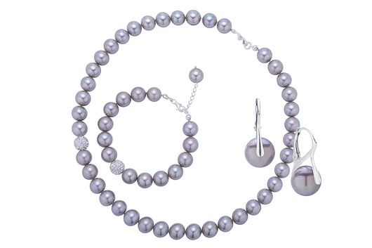3-częściowy komplet pereł platinum+kryształki Coccola JEWELLERY