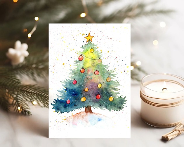 obrazy Zestaw 5 kartek świątecznych. Choinka