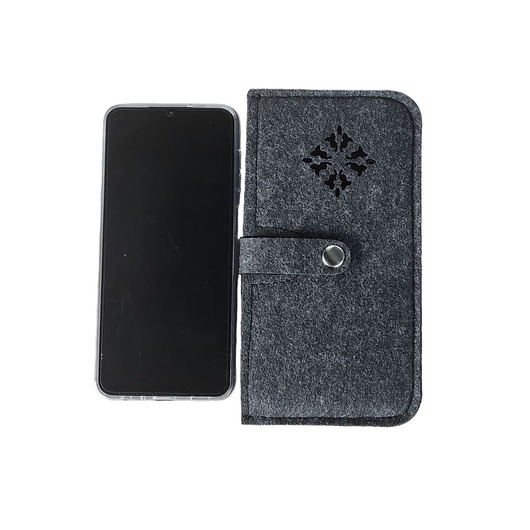 etui na telefon Filcowe etui na telefon z ażurem - zapinane na nap - grafitowe
