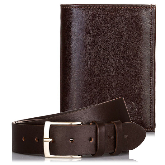 portfele męskie Prezent: Skórzany portfel męski + pasek męski