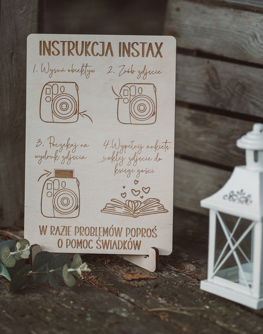dodatki ślubne Drewniana instrukcja obsługi Instax