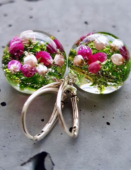 Kolczyki srebrne z mchem i wrzosem Grol Jewellery
