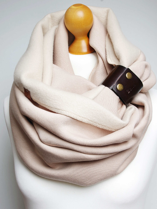 szale damskie Zimowy komin damski, duży komin oversize z zapinką skórzaną