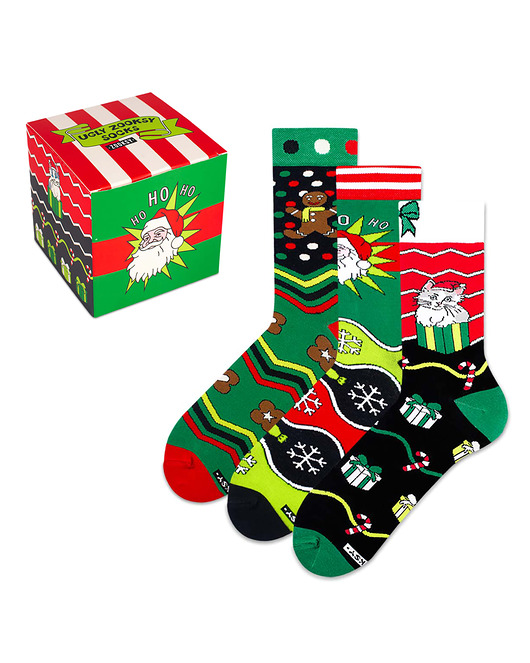 skarpetki damskie 3 pary skarpetek świątecznych w pudełku prezentowym - UGLY ZOOKSY SOCKS