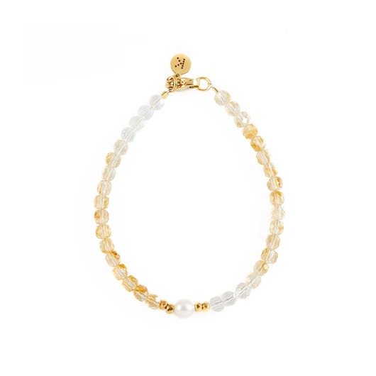 bransoletki z kamieni naturalnych Bransoletka z cieniowanego Cytrynu z Perłą - Wersja Pozłacana