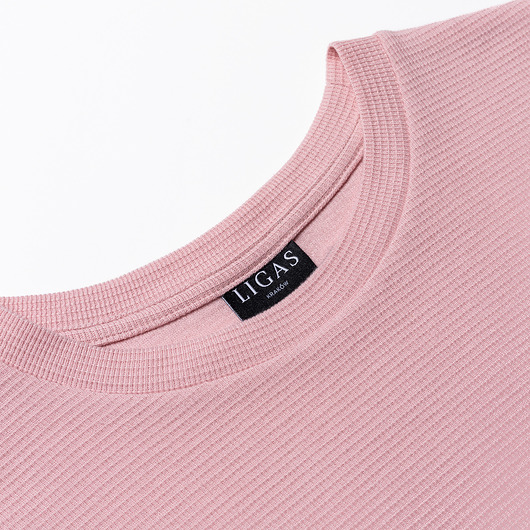 t-shirt damskie Krótki prążkowany t-shirt LILA - Pink