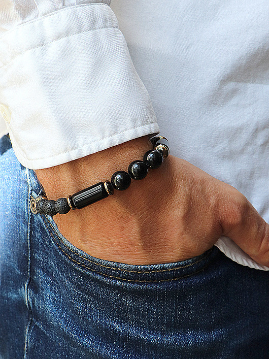 biżuteria męska Bransoletka męska - czarny turmalin, lawa wulkaniczna, hematyt