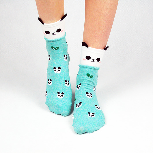 Miętowe skarpetki z pandą - SO CUTE! uszka 3D CandySox