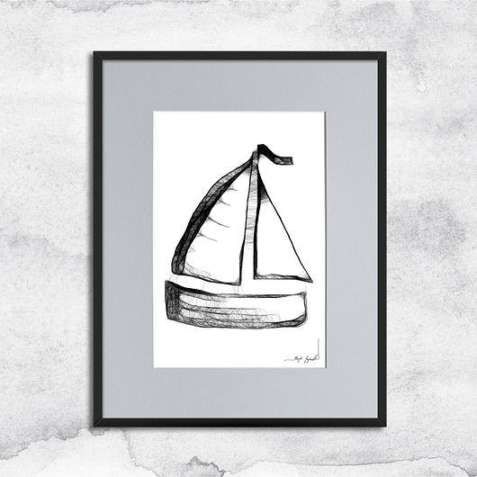 grafiki i ilustracje Żaglówka - autorska grafika z ramą - nr 39