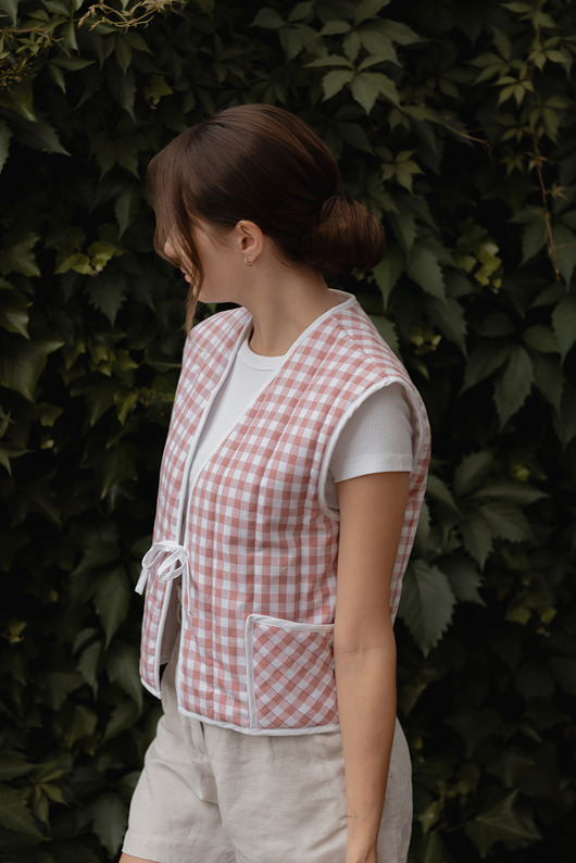 kamizelki damskie Kamizelka pikowana Pink Vichy