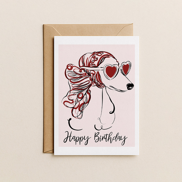 kartki okolicznościowe - wydruki Kartka urodzinowa  z charcikiem w okularach