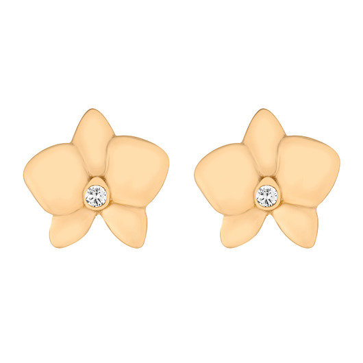 kolczyki pozłacane Złote kolczyki orchidee z kryształkami