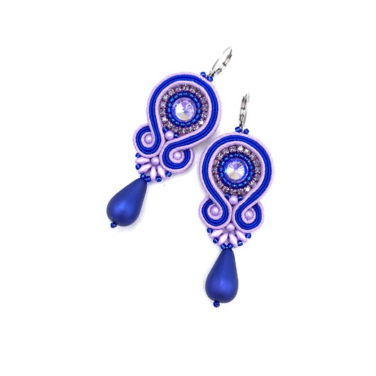 kolczyki soutache Kolczyki sutasz chabrowo lawendowe kolorowe Cleo z dużą łezką