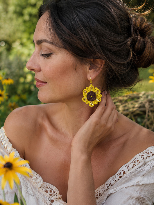 kolczyki soutache Rudbekie- kolczyki sutasz