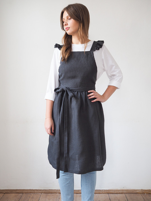 fartuchy kuchenne Lniany fartuszek retro CHARCOAL