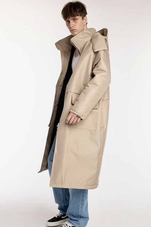 płaszcze i kurtki męskie Ocieplana Parka Longline Hoodie Oversize Mocca