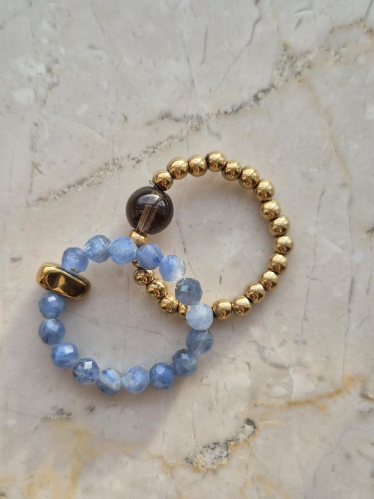 pierścionki elastyczne Zestaw niebiańskich pierścionków z szafirów i kwarców