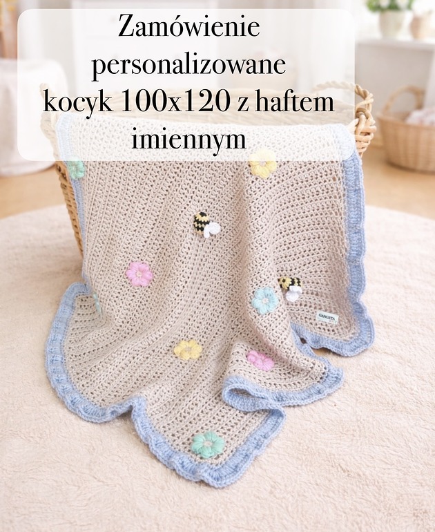 kocyki, kołderki, pościel dla dzieci Przedmiot na zamówienie - kocyka Magic Garden Merino z haftem