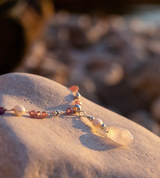 srebrne naszyjniki Kwarc różowy, turmalin, opal - naszyjnik znaków ziemii i powietrza