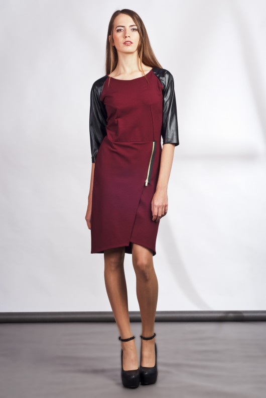 Dress with zipper and leather sleeves SUK106 Lanti