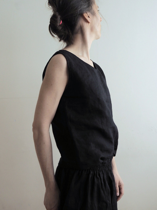 topy damskie Top lniany 100%, czarny