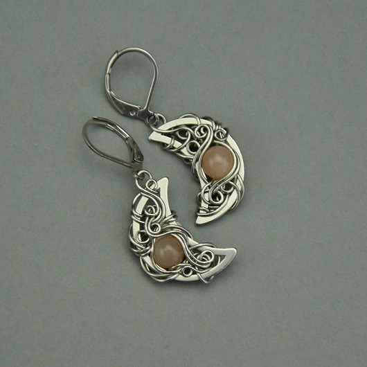 kolczyki wire wrapping Kolczyki księżyce kamień słoneczny wire wrapping