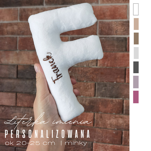 przytulanki dla niemowląt i dzieci Literka imienia - ozdoba  pamiątka narodzin, chrztu  haft  prezent