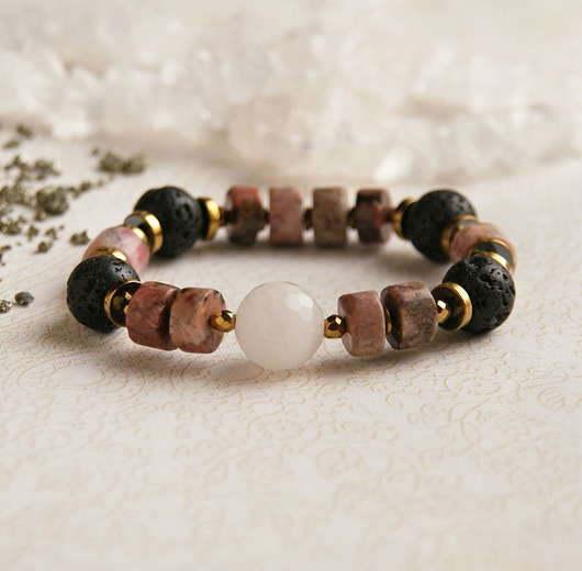 bransoletki z kamieni naturalnych MIŁOŚĆ, ENERGIA - unikatowa bransoleta - kwarc, rodonit, lawa