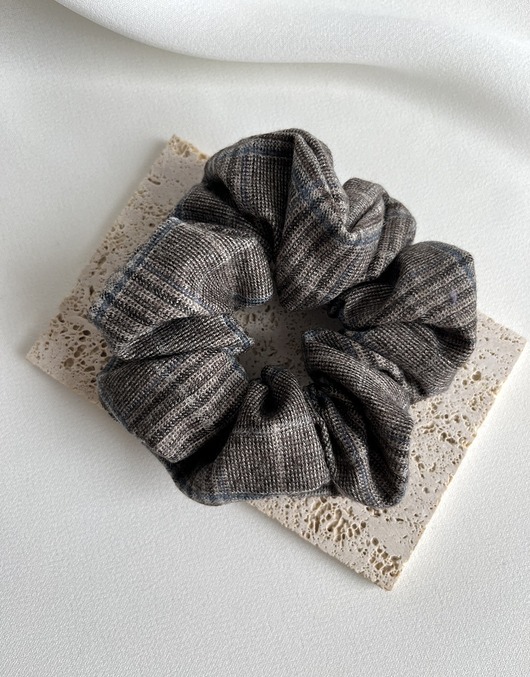 gumki do włosów Wełniana gumka do włosów w kratkę Grey Check