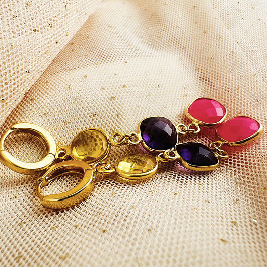 kolczyki z kamieniami CRAZY DAY - kolczyki kolorowe kamienie szlachetne, srebro