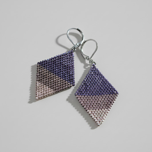 kolczyki szklane Fioletowe kolczyki romby