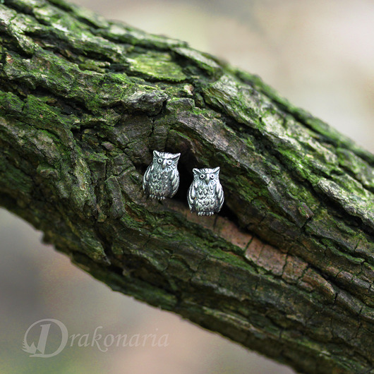kolczyki wire wrapping Leśne opowieści - sówki