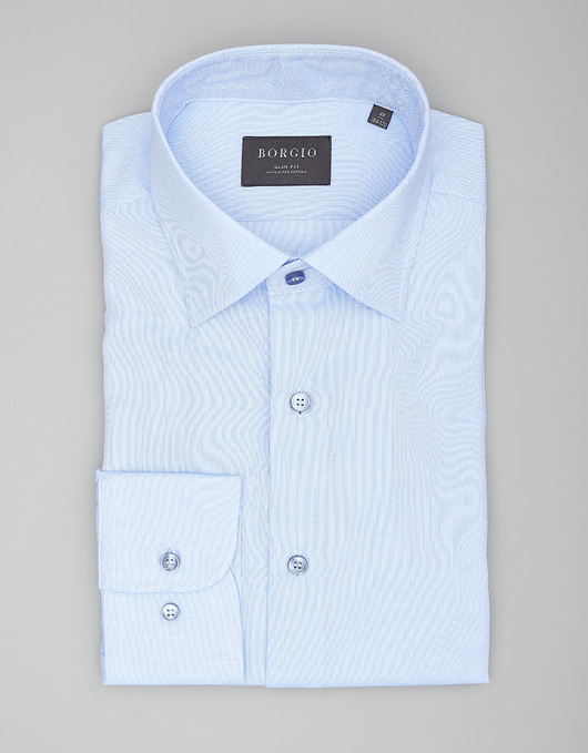 koszule męskie Koszula męska bawełna dł. rękaw slim fit niebieski 00209