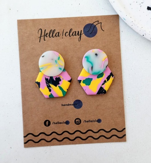 kolczyki z masy plastycznej Kolorowe heksagony Jelly