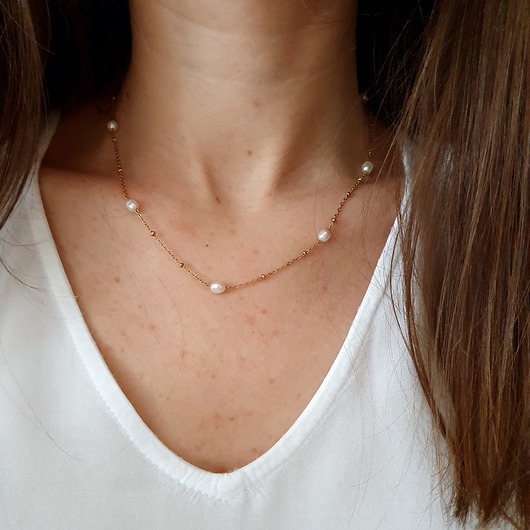 łańcuszek ze stali szlachetnej z perłami LEI handmade 