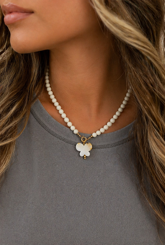 korale IVORY BUTTERFLY- unikatowy naszyjnik z motylem