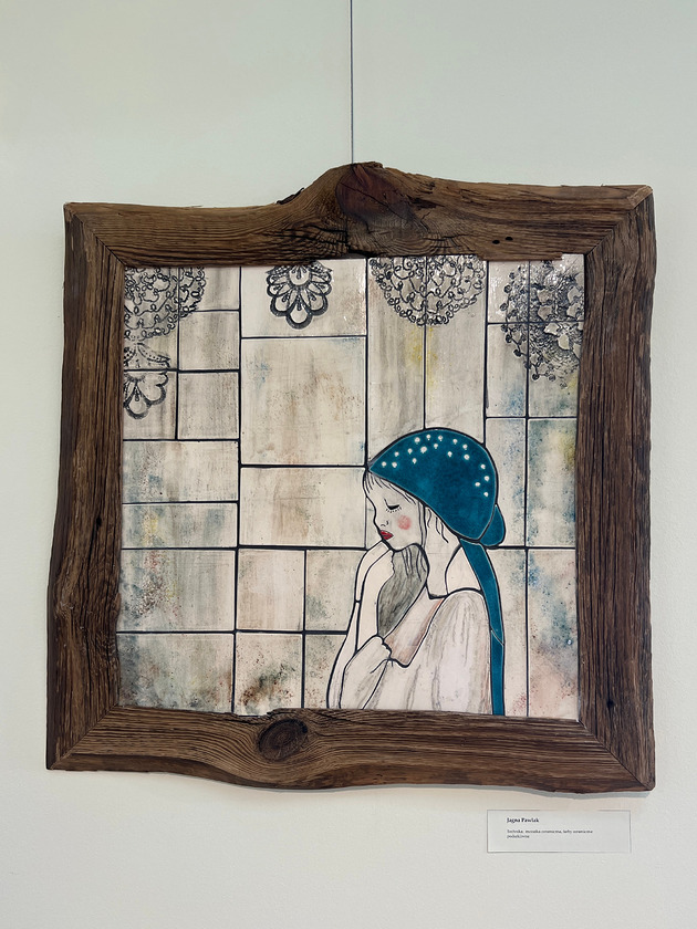 obrazy Dziewczynka retro- mozaik ceramiczna w drewnianej ramie
