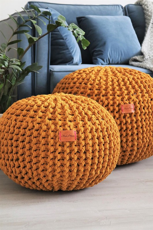 pufy do siedzenia Puf miodowy bawełniany okrągły handmade