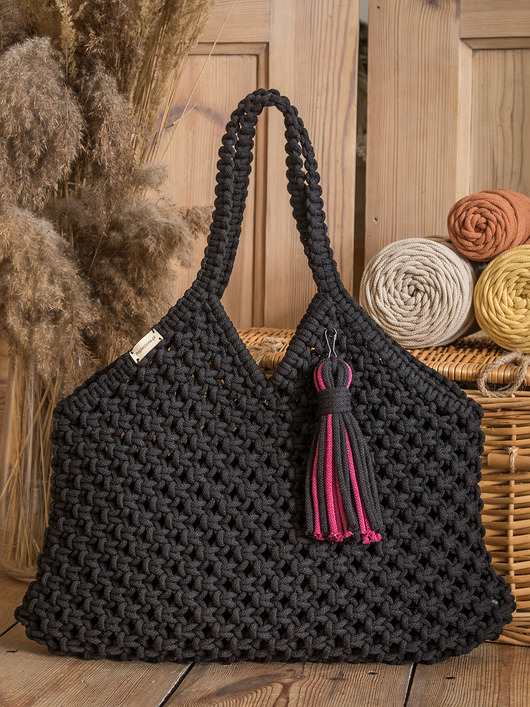 torby na ramię Makramowa torebka Beach Bag M czarny