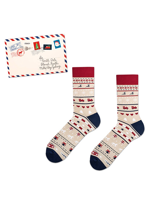 skarpetki damskie Kolorowe skarpetki świąteczne w motyw listo do Mikołaja - CHRISTMAS LETTER