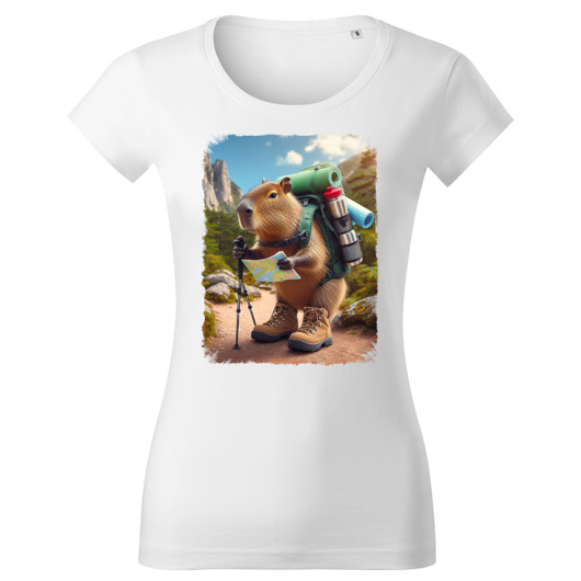 t-shirt damskie Tatra Art i kapibara turyściara na górskim szlaku damska
