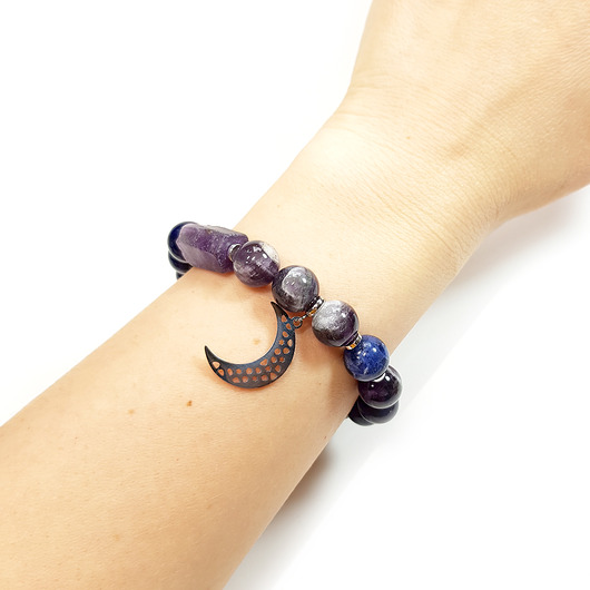 bransoletki z kamieni naturalnych Bransoletka ametyst, lapis lazuli, sodalit, hematyt i księżyc