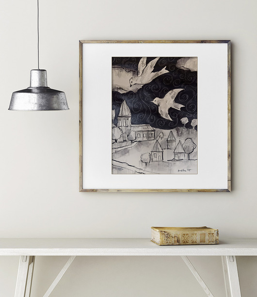 grafiki i ilustracje Fly me to the moon - rysunek B2 unikat
